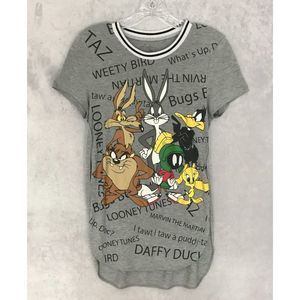 Women's Looney Tunes Sleepshirt Tweety Bird Bugs Bunny Taz Daffy art Gray Medium